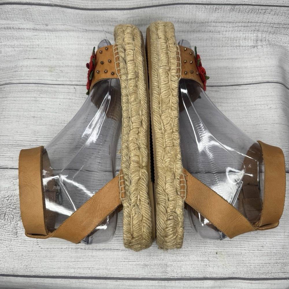 Soludos x Anthropologie Bahia Brown Leather Floral Espadrille‎ Sandals Size 6.5 - Picture 6 of 8